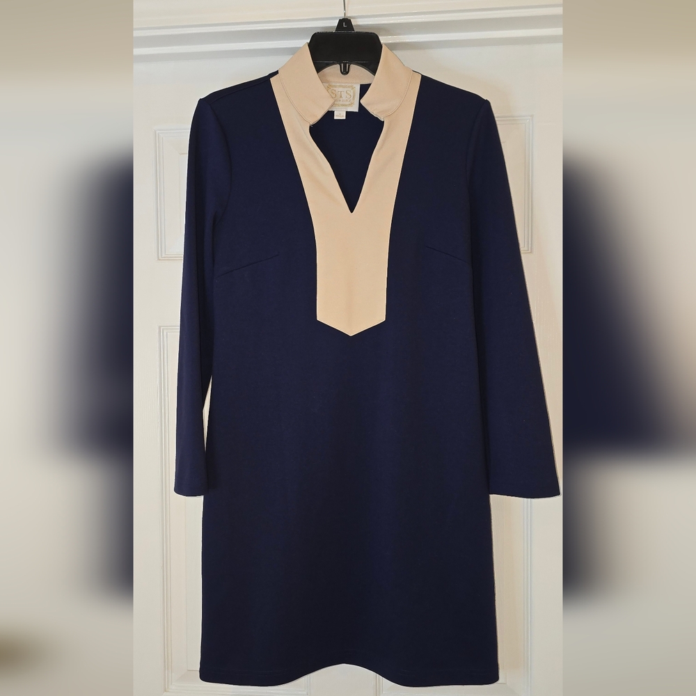 Sail to Sable Navy and Cream Long Sleeve Dress
